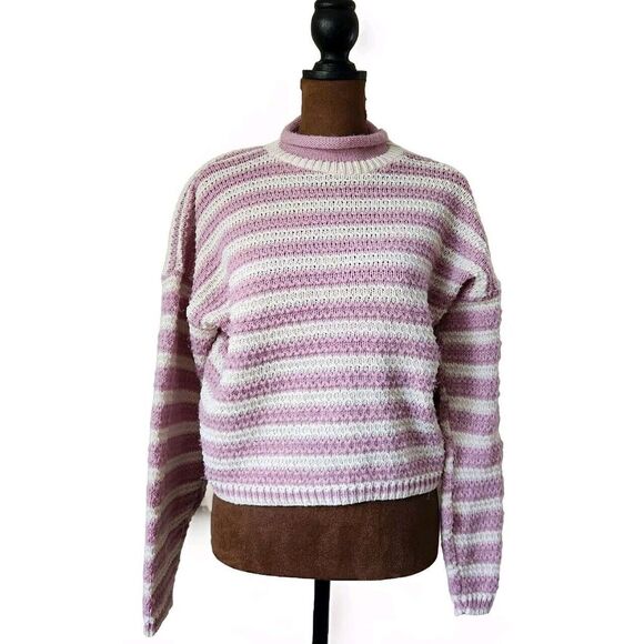 Vintage Castle Square Sweater‎ Roll Neck Stripe Boxy Knit Women's 80s 90s - Picture 1 of 8